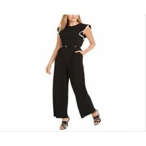Calvin Klein Flutter Sleeve Black Jumpsuit Sz 8 Party Cocktail Elegant No Belt